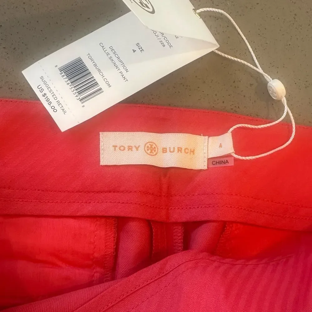 BRAND NEW WITH TAG! Tory Burch Women's Callie Skinny Pants Pink Color Size 4
